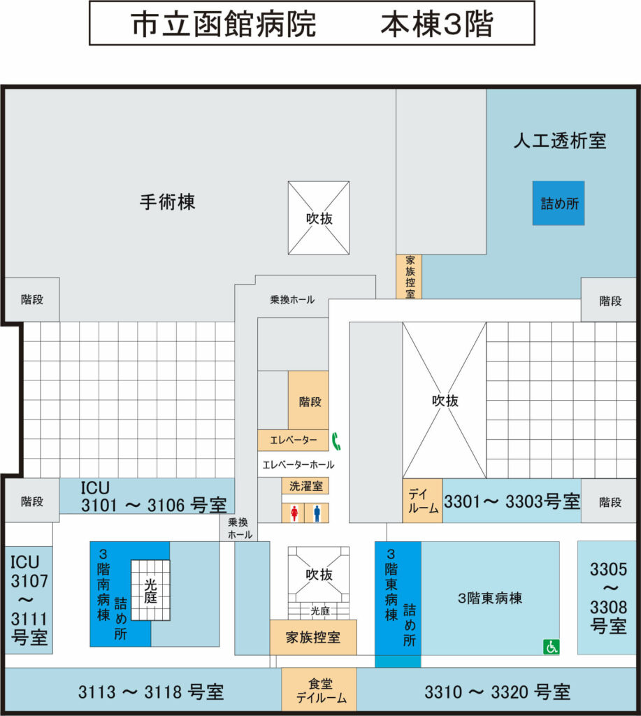 市立函館病院　本棟３階フロアマップ